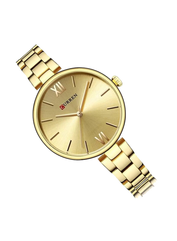 Curren New Quartz Movement Analog Wrist Watch for Women with Stainless Steel Band, Water Resistant, 9017, Gold