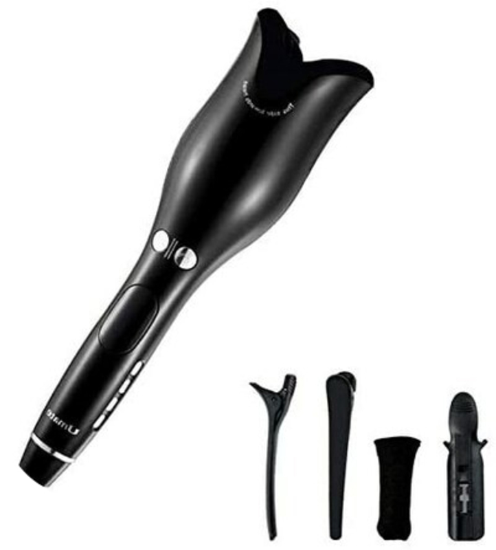 LCD Hair Curler Spin & N Curl Iron Automatic Curling Air Wand Styling, Uk Plug, Black