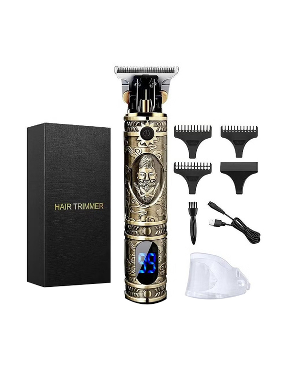 Professional Cordless Precision T-Bladeds Outliner Grooming Baldheaded Hair Trimmer Shaver, Gold