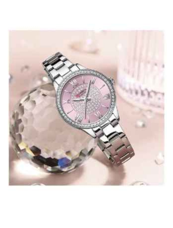 Curren Analog Watch for Women with Stainless Steel Band, Water Resistant, 9084, Silver-Pink