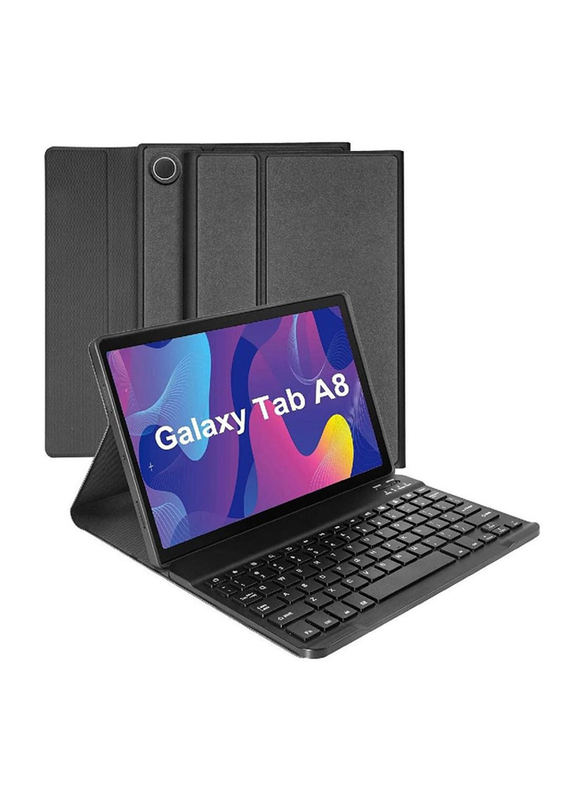 Protective Leather Smart Wireless Bluetooth Detachable Waterproof Magnetic Folio Stand Tablet Keyboard Case for Samsung Galaxy Tab A8 10.5 inch, Black