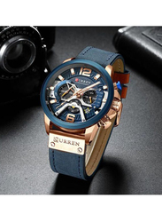 Curren Analog Watch for Men with Leather Band, Water Resistant and Chronograph, J3813BL-KM, Blue