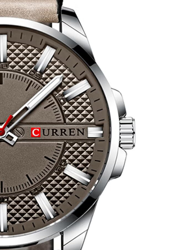Curren Quartz Analog Watch for Men with Leather Band, Water Resistant, 8371, Grey