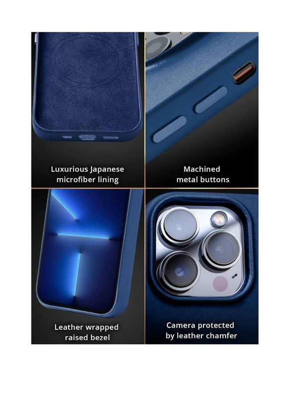 Olliwon Apple iPhone 14 Pro Max Protective Leather Smoothen and Soften with Magsafe Mobile Phone Case Cover, Blue