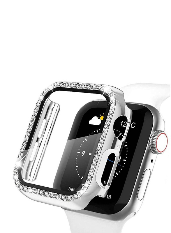 Diamond Guard Shockproof Frame Smartwatch Case Cover for Apple Watch 45mm, Silver