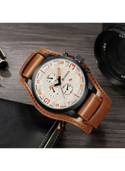 Curren Analog + Digital Watch for Men with Leather Band, Chronograph, Brown-White