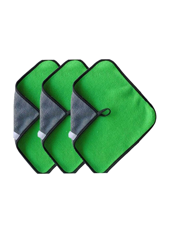 3-Piece Car Drying Microfiber Towel, Green