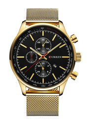 Curren Analog Watch for Men with Stainless Steel Band, Water Resistant and Chronograph, G003, Gold-Black