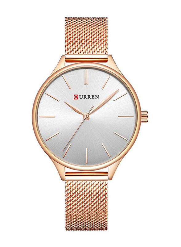 Curren Analog Watch for Women with Alloy Band, Water Resistant, 9024, Rose Gold-Silver
