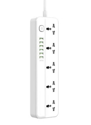 JBQ Power Extension Cord with Multi Sockets 5 Universal Outlets, White