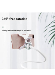 Universal Clamp Lazy Mount Clip Hands Free Flexible Long Arm Bracket Grip Cell Phone Holder, White