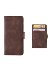 Olliwon LG Shockproof Wallet Slim Thin Folio Kickstand Credit Card Slots Holder Magnetic Closure Bumper PU Leather Mobile Phone Case Cover, Brown