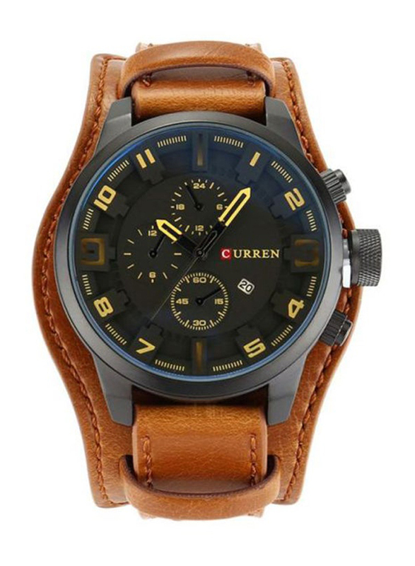Curren Analog Watch for Men with Leather Band, Chronograph, J31CA1, Camel-Black