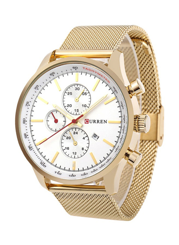 

Curren Analog Watch for Men with Stainless Steel Band, Water Resistant and Chronograph, 8227, Gold-White