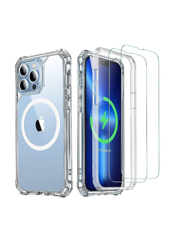 Apple iPhone 13 Pro Max Full-Body Drop Protection Mag-Safe Mobile Phone Case Cover with 2 Tempered Glass Screen Protectors, Clear