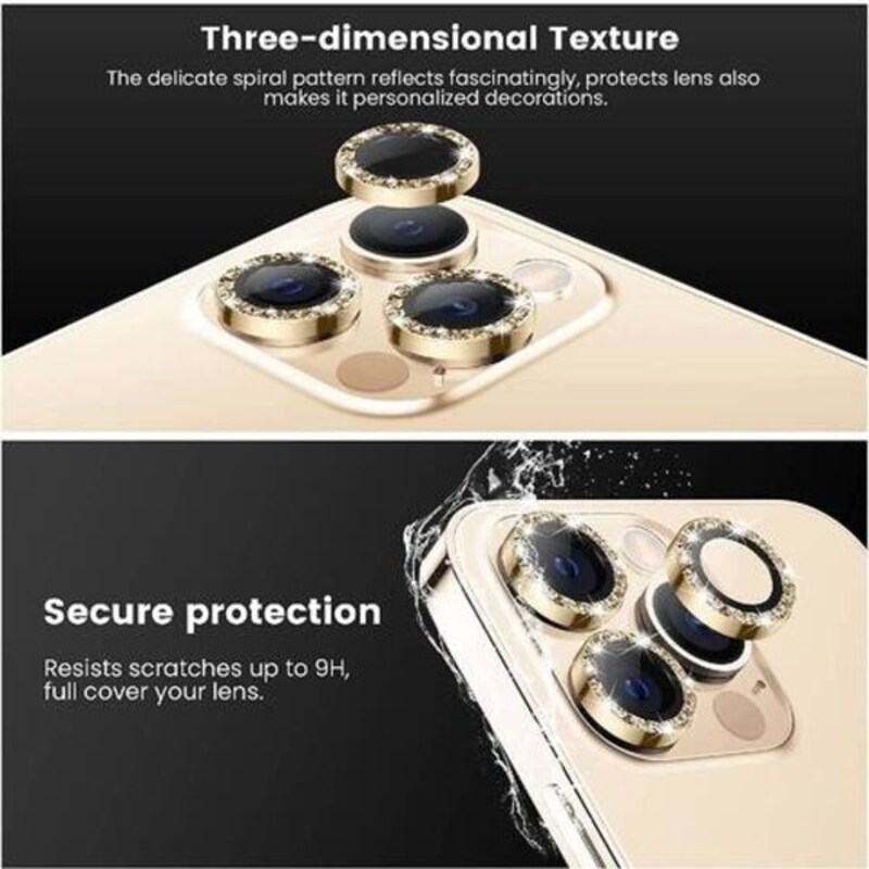 Apple iPhone 14 Pro Max 9H Tempered Glass Camera Cover Screen Protector Metal Individual Ring Protector, Gold