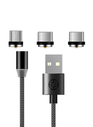 3-in-1 Magnetic Charging Cable, USB Type A to Multiple Type, Black