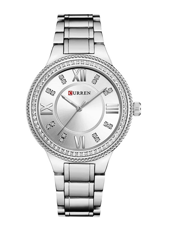 Curren Sports Analog Watch for Girls with Stainless Steel Band, Water Resistant, C9004L-3, Silver