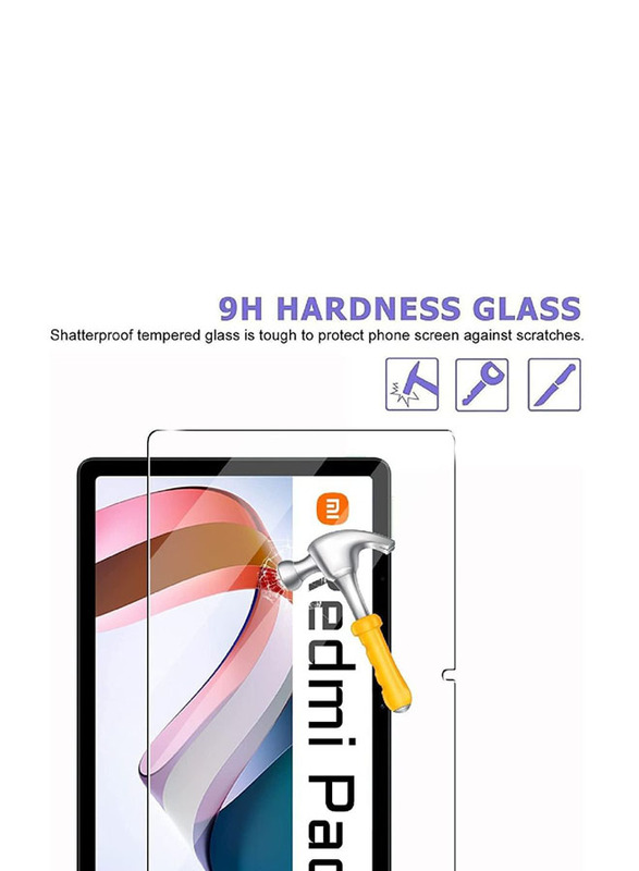 Hyx Xiaomi Redmi Pad 10.6 Inch HD Full Coverage Easy Installation Tempered Glass Screen Protector, 2 Piece, Clear