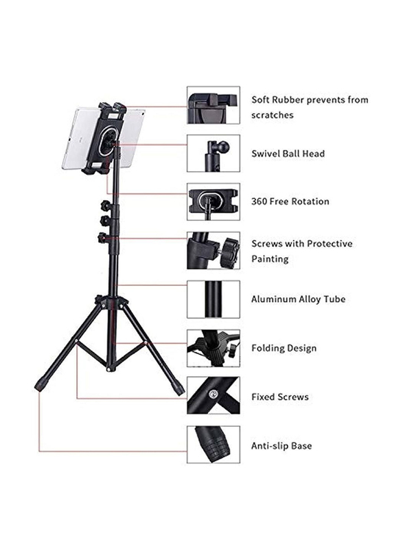 Telescopic Tripod Tablet Stand, Black