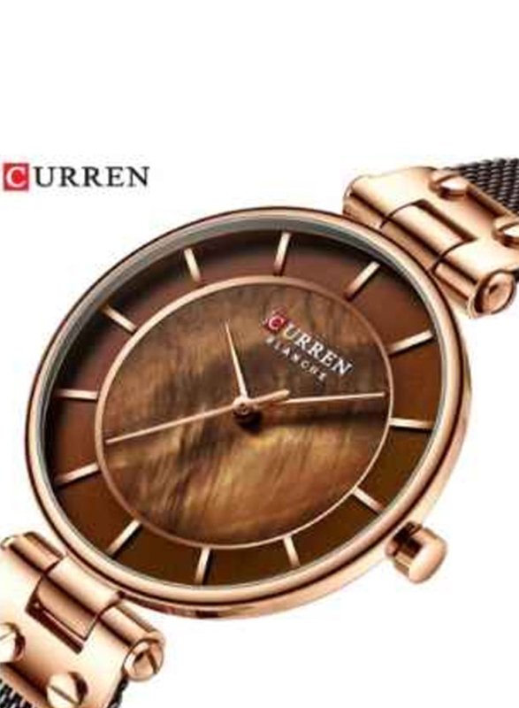 Curren Analog Watch for Women with Leather Band, Water Resistant, 9056, Brown