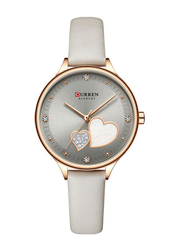Curren Stone Studded Analog Watch for Women with Leather Band, J-4781GY, Grey-Grey