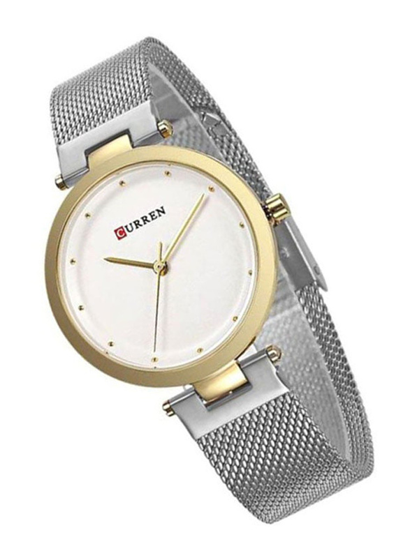 Curren Analog Watch for Women with Stainless Steel Band, Water Resistant, 9005, Silver-White