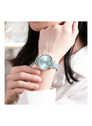 Curren Analog Watch for Women with Leather Band, Blue-Gold