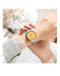 Curren Analog Watch for Women with Stainless Steel Band, Silver-Yellow