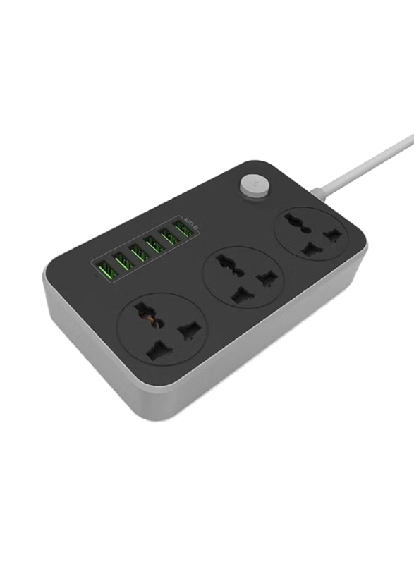 

XiuWoo Power Strips Extension Lead with 6 USB Ports & 3 Way Universal Power Socket Outlets, Black