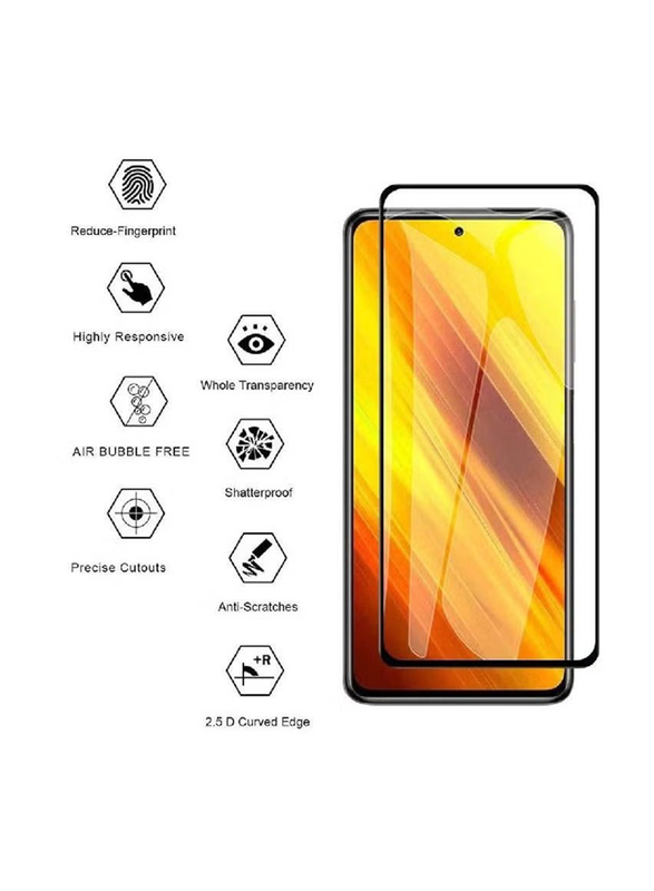 Xiaomi Poco X3 Full Coverage Tempered Glass Screen Protector, Clear/Black