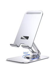 Rabos Adjustable Swivel Desktop Holder With 360 Degree Rotating Base Tablet Stand, Silver