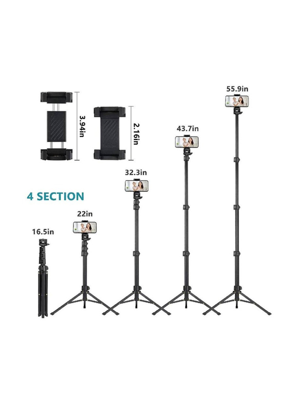 Extendable Selfie Stick Tripod Stand with Bluetooth Remote for iPhone and Android Phone, Black