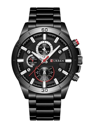 Curren Analog Watch for Men with Stainless Steel Band, Water Resistant and Chronograph, 8275hh, Black