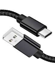 2-Meters Premium Nylon Cable, High-Speed 3A USB Type A to USB Type-C for Samsung/Huawei, Black