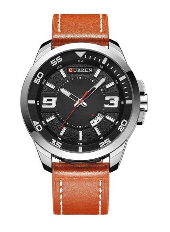 Curren Analog Watch for Men with Leather Band, Water Resistant, M-8213-3, Brown-Black