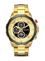 Curren Analog Watch for Men with Stainless Steel Band, Water Resistant and Chronograph, 8323, Gold-Multicolour