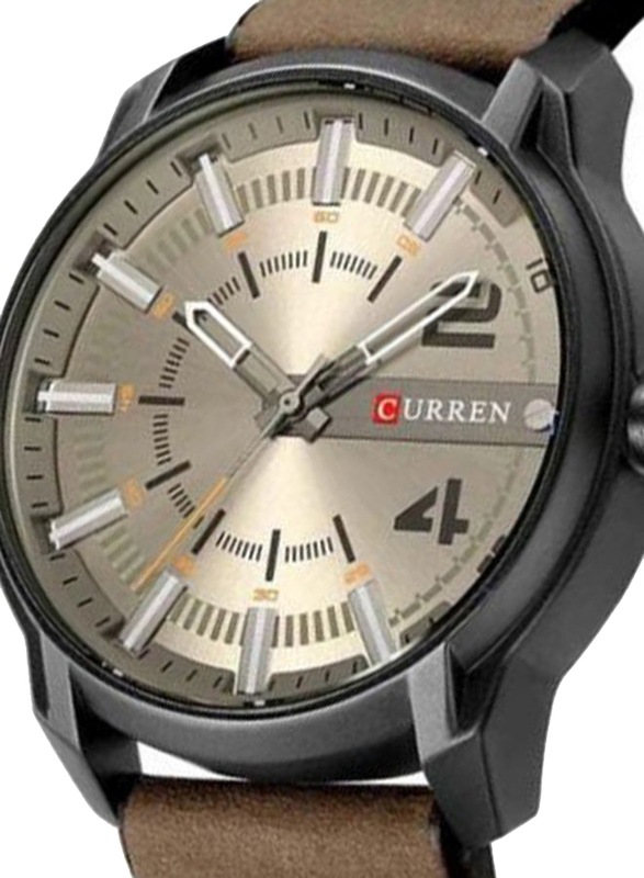 Curren Analog Watch for Men with Leather Band, Water Resistant, M-8306-4, Brown-Gold