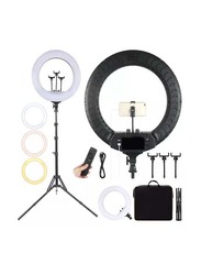 18 Inch Adjustable Brightness Selfie Ring Light Kit with Tripod Stand and Remote, Black/White