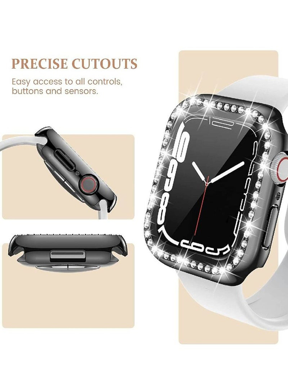 Diamond Watch Cover Guard Shockproof Frame for Apple Watch 42/44mm, 2 Pieces, Clear/Black
