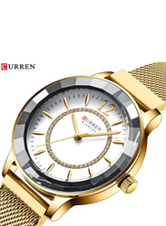 Curren Stylish Analog + Digital Wrist Unisex Watch with Stainless Steel Band, Water Resistant, J4065GW-KM, Gold-White