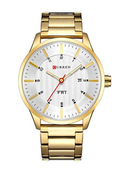 Curren Quartz Analog Watch for Men with Stainless Steel Band, Water Resistant, 8316, Gold-White
