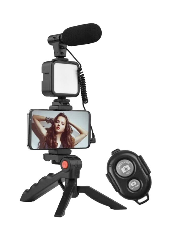 

Generic Universal Smart Phone Vlogging Kit with Tripod Stand, Black