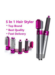 5-in-1 Hair Dryer Hot Air Brush Styler Negative Iron Hair Straightener Volumizer Hair Curler, Grey/Pink