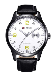 Curren Analog Watch for Men with Leather Band, 8116, Black-White