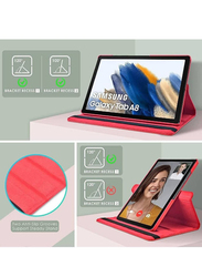 Samsung Galaxy Tab A8 Leather Tablet Flip Case Cover with 360 Degree Rotating Stand, Red