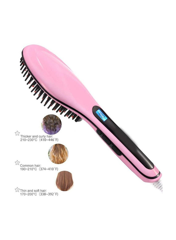 Xiuwoo Fast Hair Straightener Electric Comb Brush With LCD Display, Pink