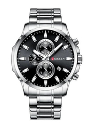 Curren Stylish Analog Watch for Men with Stainless Steel Band, Chronograph, Silver-Black