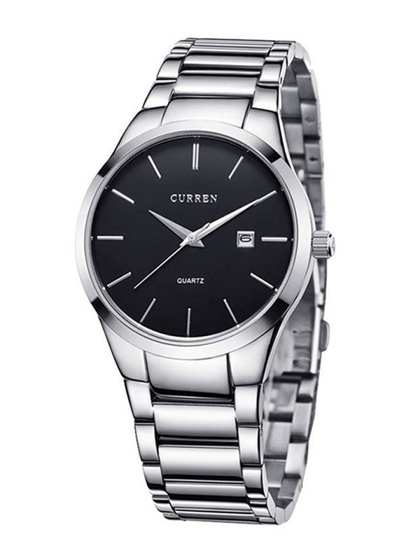 Curren Analog Watch for Men with Stainless Steel Band, Water Resistant, 8106, Silver-Black