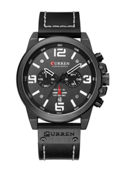 Curren Analog Watch for Men with Leather Band, Water Resistant and Chronograph, J4370-2-KM, Black